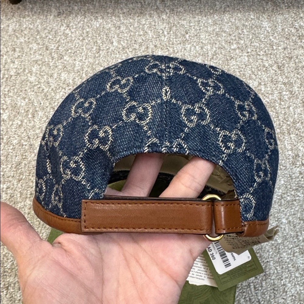 Gucci Blue Monogram Denim Baseball Cap with Brown Trim - Picture 3 of 6